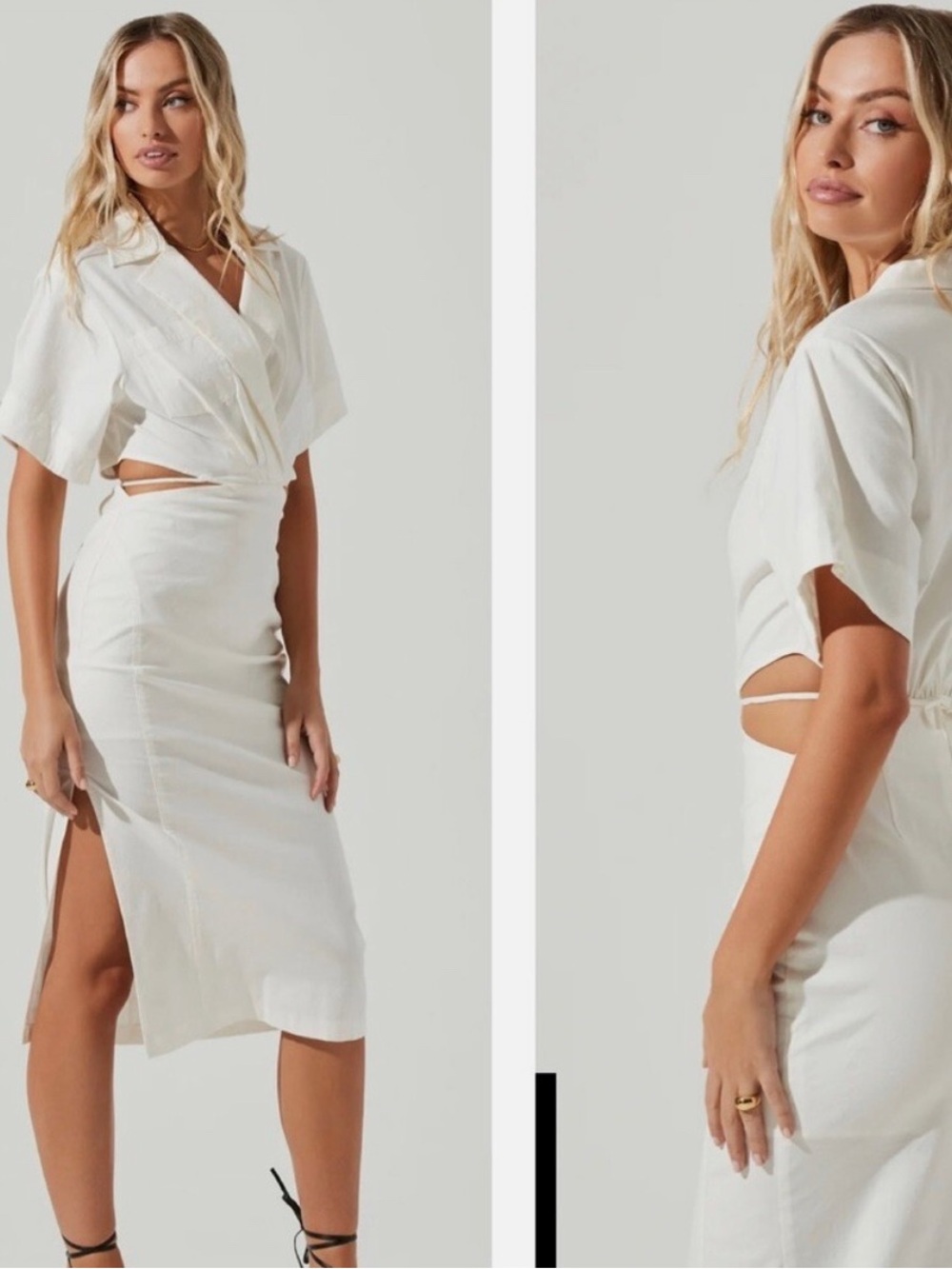 ASTR the Label White Midi Dress with side cut outs and tie waist